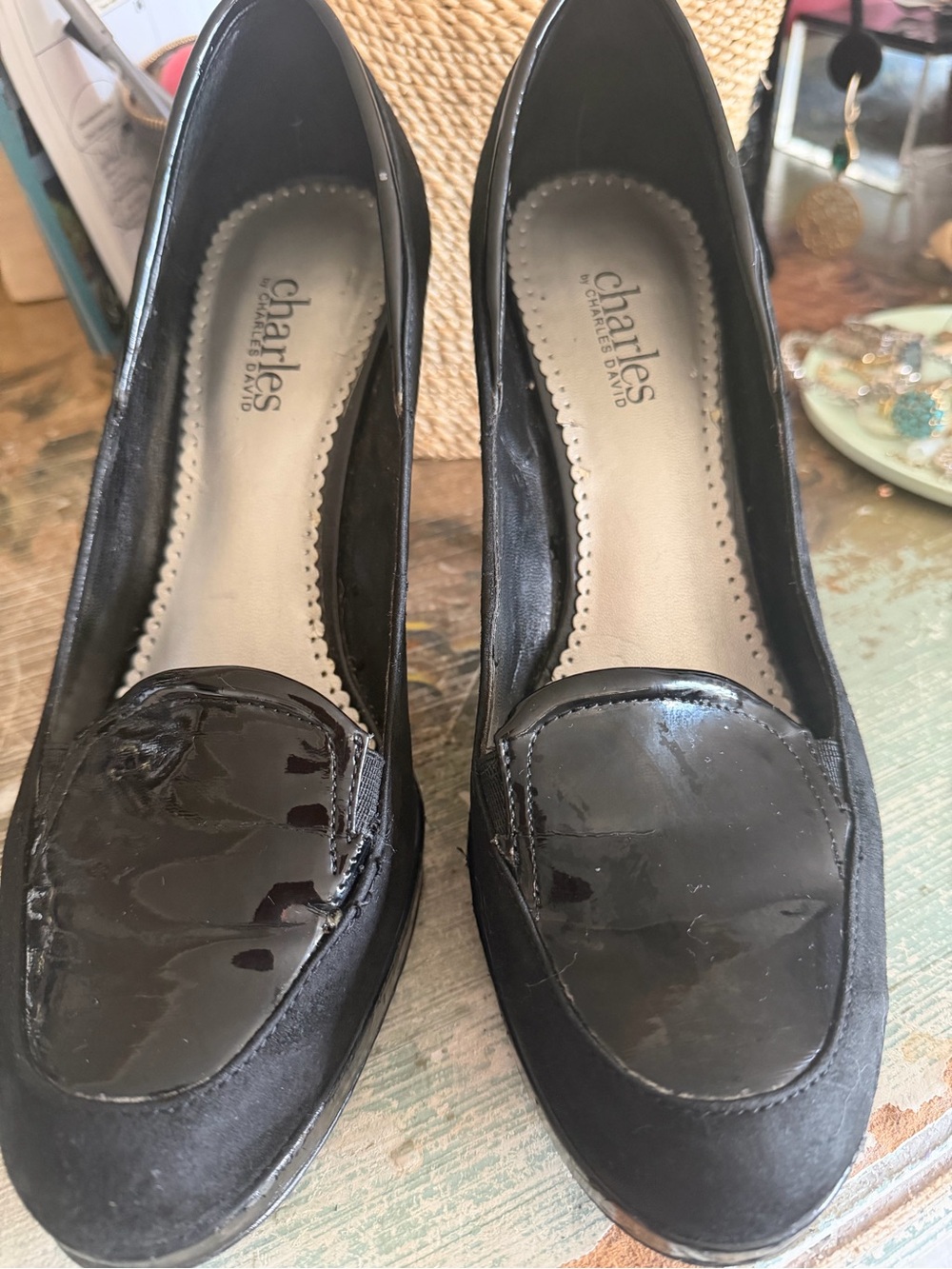 Charles by Charles David Black Patent & Suede heeled loafer